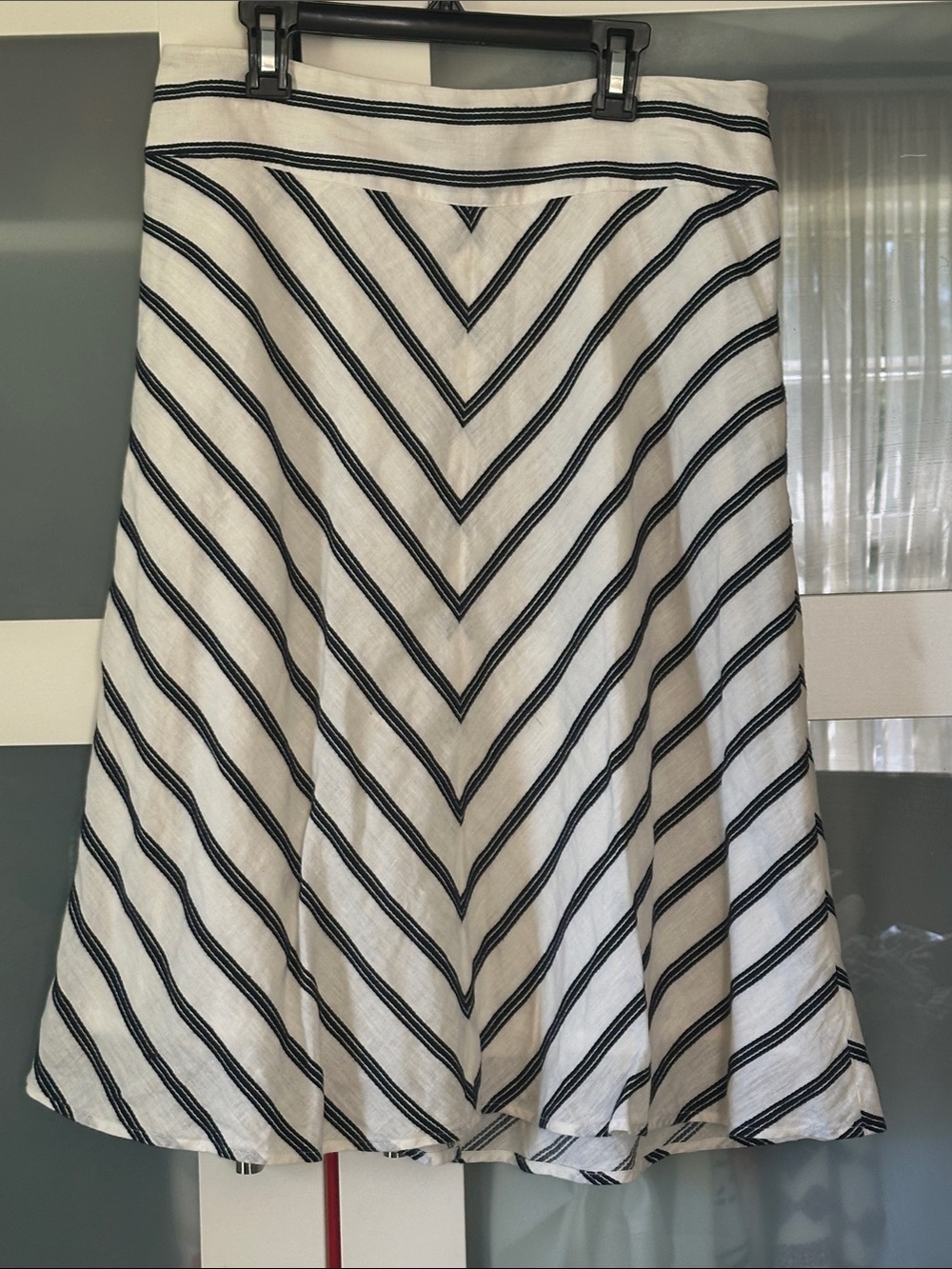 Talbots White A-Line Skirt with Black Chevron Stripes